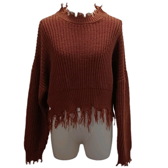 coco jaimeso Sweaters - Coco Jaimeson Women's Cropped Copper Spice Frayed Trim Pullover Sweater Large